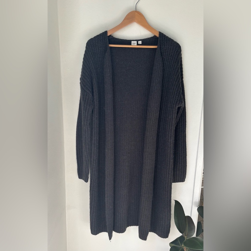 GAP Women's Charcoal brown ribbed Knit long Cardigan